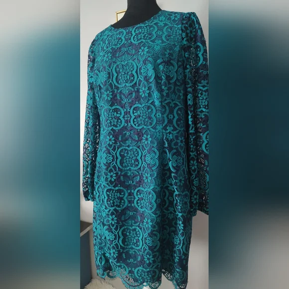 Lilly Pulitzer Women dress size 16 Lace  Color Valencia Teal Zipper Long Sleeve - Picture 4 of 15